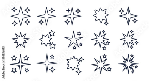 Set of various sparkle and star icons in a clean line art style.