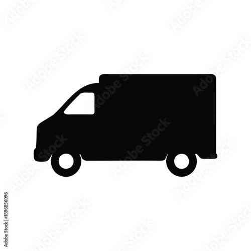 Simple Black Silhouette Depicting a Commercial Delivery Van on White Background