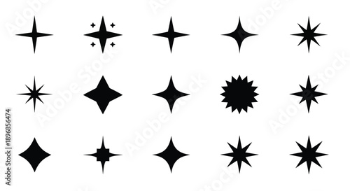 Collection of various sparkling star shapes and twinkle light effects.