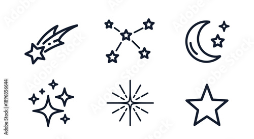 Collection of various star and celestial body line icons.