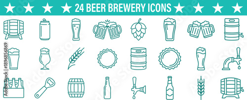 Beer brewery line icon set