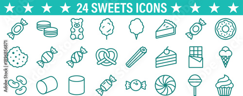 Sweet dessert line icon set