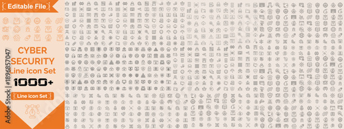 Cyber Security editable stroke outline icons set. Data protection, spam, secure, security, antivirus, password, privacy, padlock and hacker. Vector illustration.