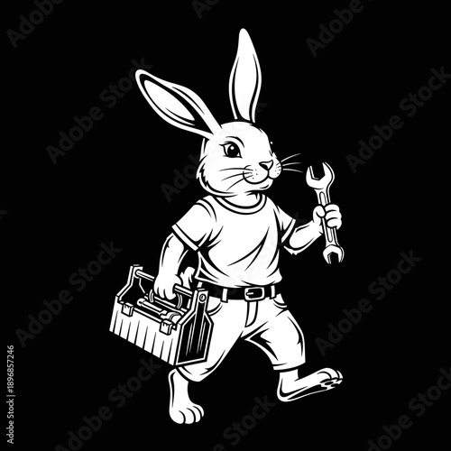 Rabbit Mechanic with Toolbox and Wrench.