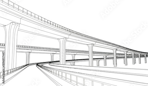 A detailed illustration of a highway overpass with multiple levels and columns