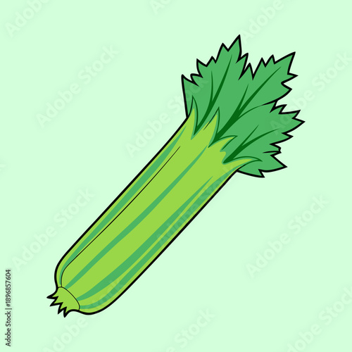 Illustrated Celery Stalk Against Light Green Background, Fresh and Simple Style