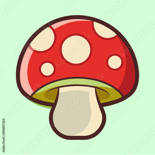 Simple red mushroom illustration with white spots on a light green background