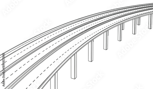 A detailed illustration of a multilane highway bridge with pillars