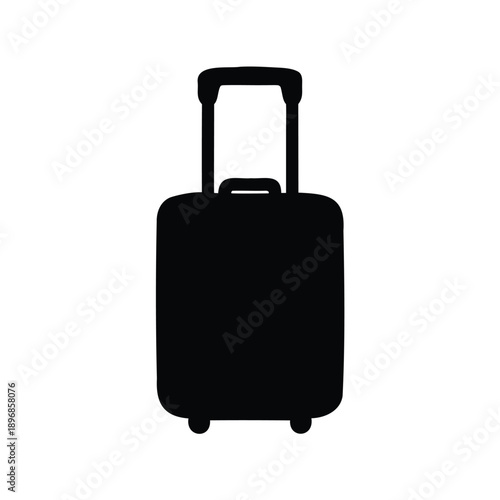 Black suitcase with extendable handle and wheels on a white background