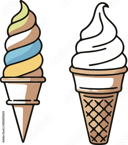 Ice cream cone cartoon style. soft ice cream cone vector icon set. Ice cream icon.