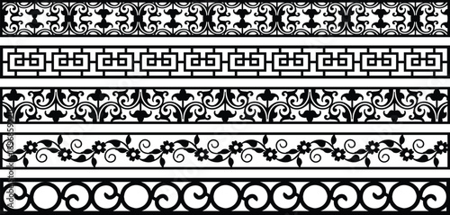Black and white ornamental design with swirling floral and geometric motifs