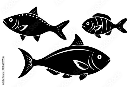 Fish vector illustration, Fish icon vector set, Fish silhouette vector