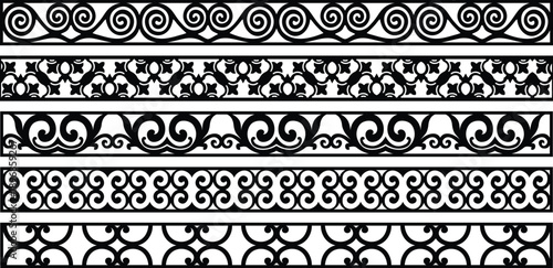 Abstract black and white geometric design with repeating ornamental motifs