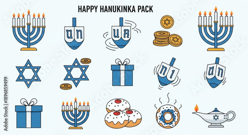 Happy Hanukkah Pack Collection of Holiday Symbols and Treats.