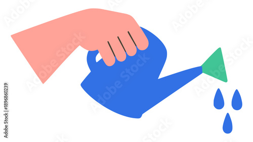 hand holding a watering can water flat color vector illustration template design
