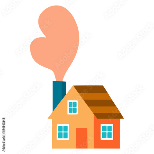 cartoon country house with chimney smoke warm winter flat color vector illustration template design