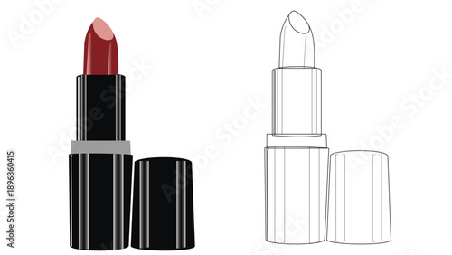 Stylized black and white illustration of an open lipstick with an angled tip, isolated on a white background, a beauty product icon