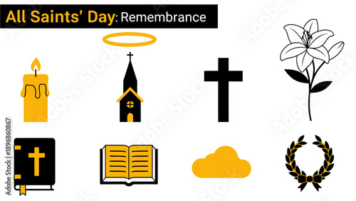 Graphic icons related to All Saints Day remembrance theme