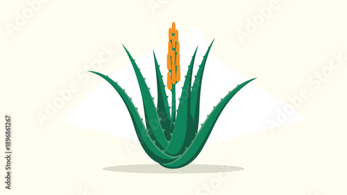 A vibrant aloe vera plant with a yellow flower in a minimalist vector illustration