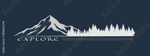 Minimal Alpine Adventure Landscape Logo with Mountain and Pine Forest Silhouette