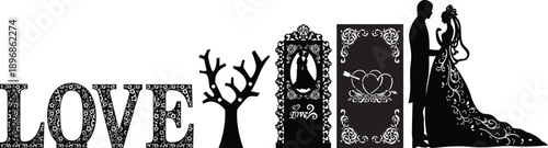 Floral letter l and o decorative black and white design