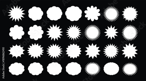 Comic explosion speech bubble vector shapes, speech bubble silhouettes, starburst designs in black. Ideal for graphic design, comic book art, pop art, and digital illustrations