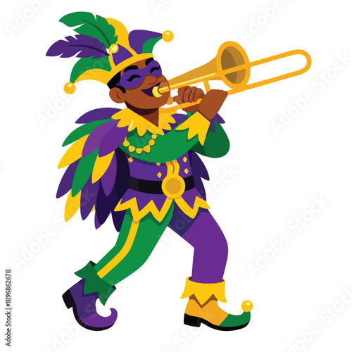 Mardi Gras Saxophone Player Full Body Isolated Vector