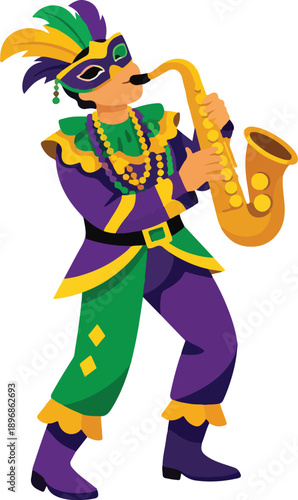 Mardi Gras Trombone Player Full Body Carnival Vector
