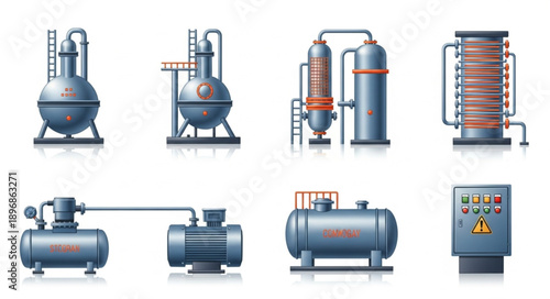 Industrial Equipment Collection Set Of Different Machinery.