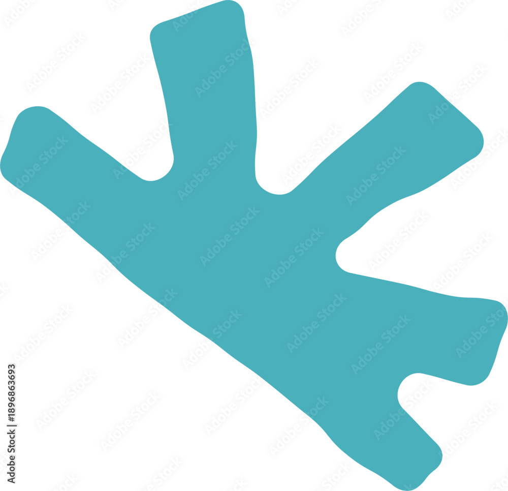 Obraz premium Teal organic abstract branching shape. Fluid coral inspired form. Minimal flat design graphic element. Isolated on white background. Vector illustration.