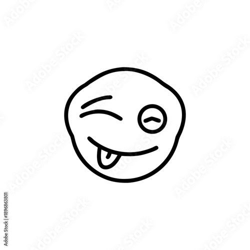 Minimal outline illustration of a winking face showing prank humor style On white Background Vector illustration