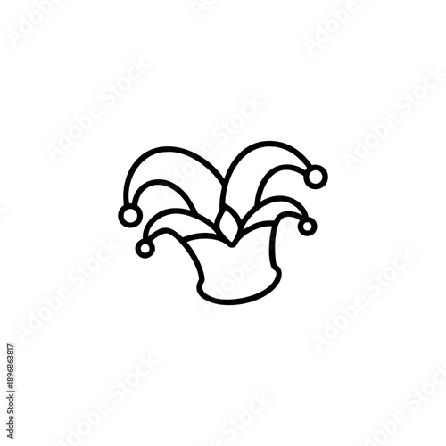 Clean minimal outline artwork showing a classic jester hat with bell style On white Background Vector illustration