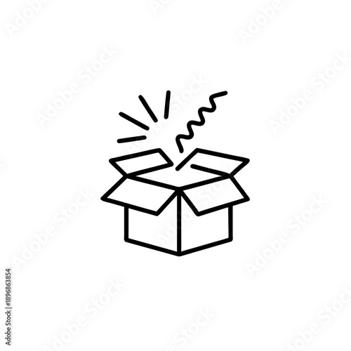 Simple outline illustration of an open surprise box with prank feeling On white Background Vector illustration