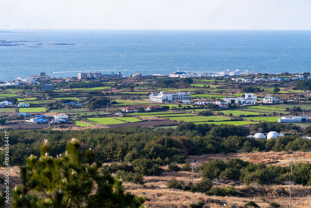 Fototapeta premium idyllic seascape with seaside village