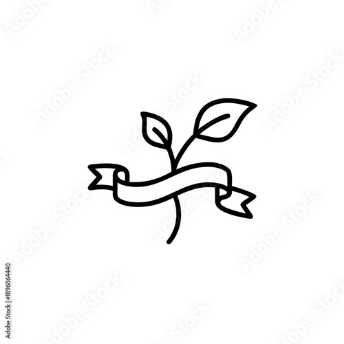 Outline pictogram of a seed sprouting into a growing ribbon Vector illustration