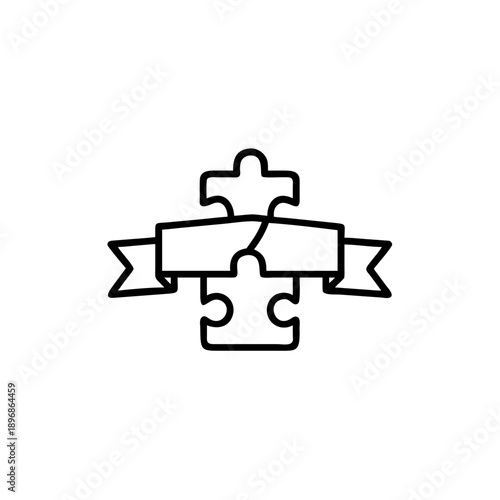 Outline pictogram of puzzle pieces joining together to form a whole Vector illustration