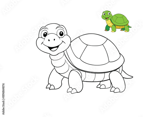Big friendly turtle coloring page featuring a detailed shell, gentle eyes, and smooth outlines. Perfect for kids and adults to relax, color, and enjoy ocean-themed creativity. Fun!

