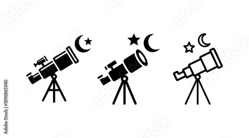 Telescope Sighting Islamic Crescent Moon and Star Icon