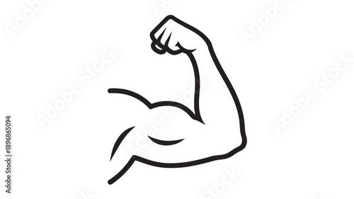 Arm muscle flex showing biceps with strong, bold line art emphasizing strength and durability in a minimalist style. featuring power, fitness, human body with anatomy and black and white elements for