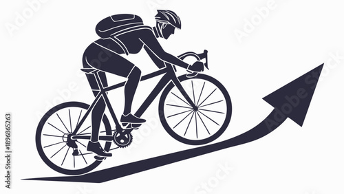 Cyclist riding uphill with backpack, conveying progress and determination from a side viewpoint
