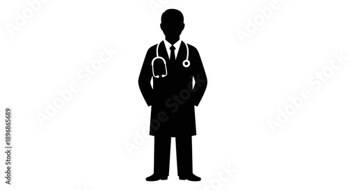 Male Doctor Silhouette with Stethoscope Standing.