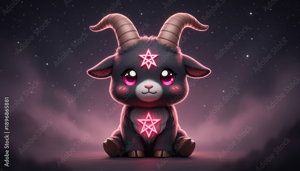 Fototapeta premium Cuteness of Baphomet: An adorable illustration of Baphomet, the iconic symbol of the occult, is presented in a charming and innocent light, creating an unexpected blend of themes.