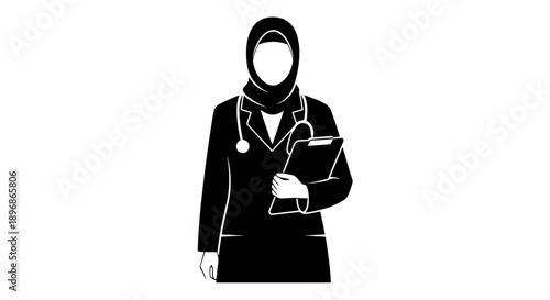 Female Doctor Wearing Hijab Stethoscope.