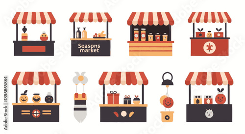 Assorted Street Food Vendor Kiosks and Stalls.