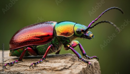 Wallpaper Mural Jewel Beetle's Vibrant Hue: An intricately detailed macro shot unveils the exquisite beauty of a jewel beetle, showcasing its iridescent, vibrant shell and delicate features on a natural background. Torontodigital.ca
