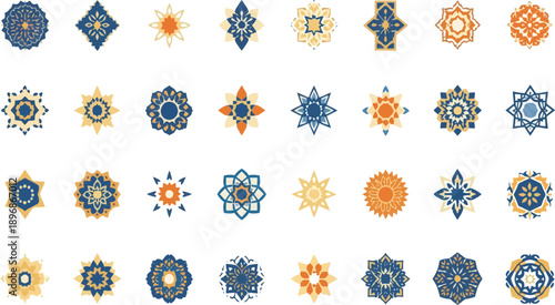 Abstract seamless geometric pattern set of floral and sunny vibes  for Vintage wallpaper, fabric, and Mosque decor design