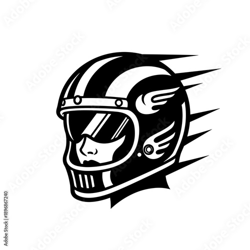 Vintage Motorcycle Helmet with Speed Lines and Wings.