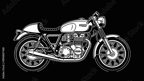Vintage Cafe Racer Motorcycle Illustration.