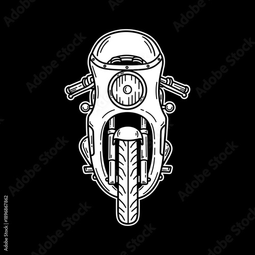 Vintage Cafe Racer Motorcycle Front View Illustration.