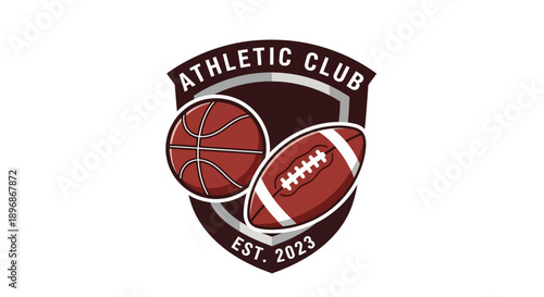 Athletic Club Logo with Basketball and American Football Ball.